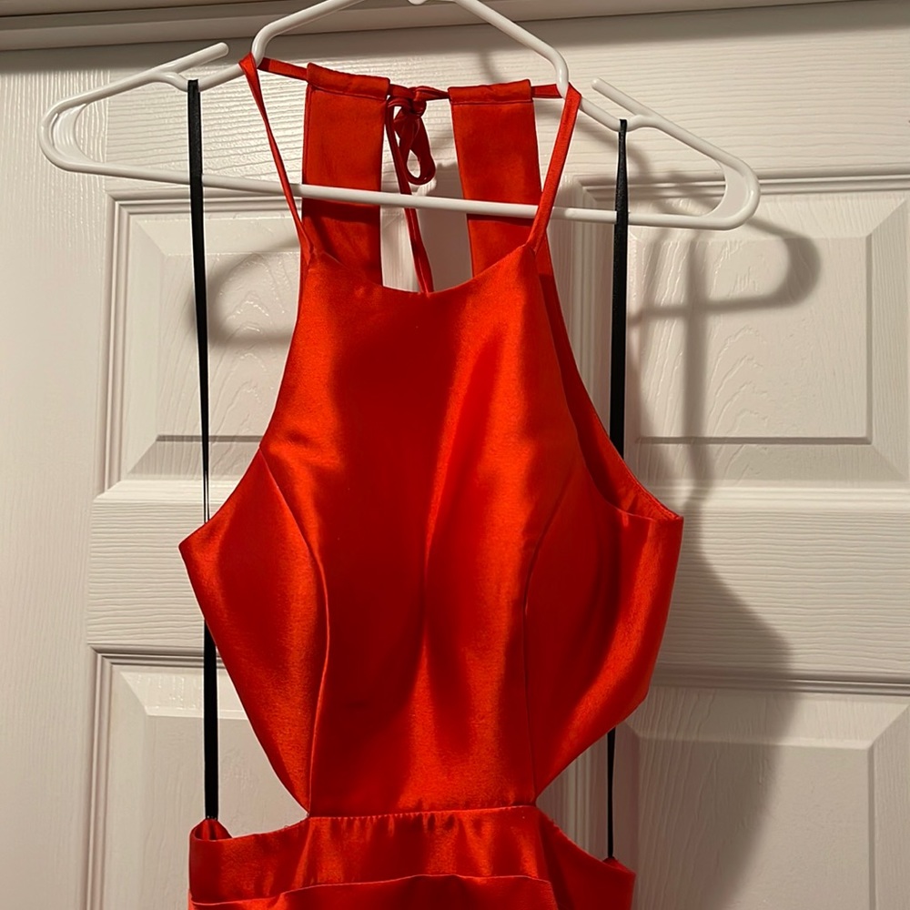 Red flower prom dress